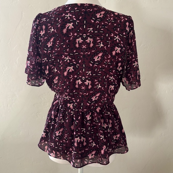 Georgette Flutter-Sleeve Peplum Top in Rich Paisley Small - Picture 6 of 12